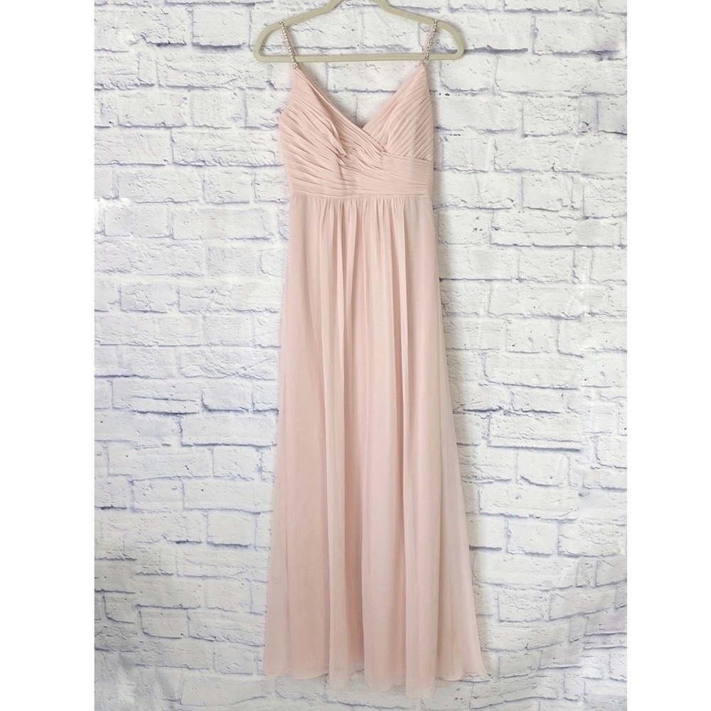Jenny Packham Bridesmaids blush pink rhinestone strap chiffon dress JP1022 NWOT